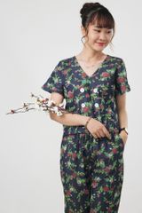 Đồ bộ dài có tay loe 4 nút hoa hồng DH220918