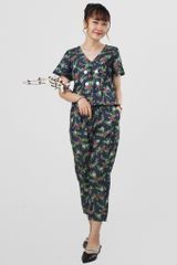 Đồ bộ dài có tay loe 4 nút hoa hồng DH220918