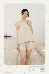 Đồ bộ đùi thiết kế baby doll 2 dây kem