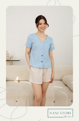 Đồ bộ đùi có tay nút nhiều màu xanh