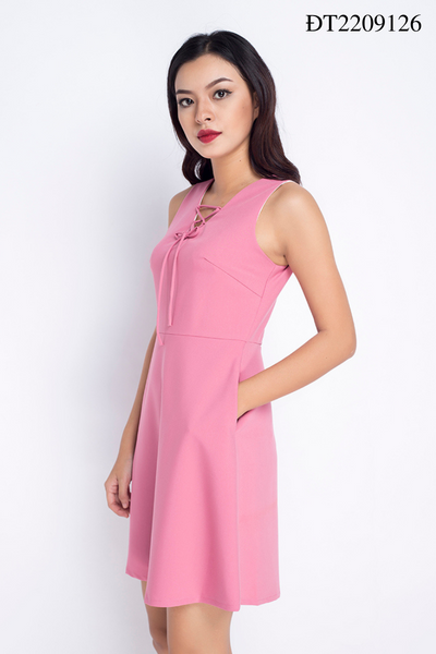 Đầm xòe đan dây hồng ĐT2209126