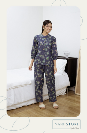 Đồ bộ dài cổ tàu chùm hoa