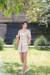 Đồ bộ đùi có tay sơ mi sọc kem