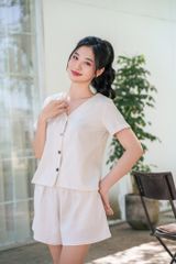 Đồ bộ đùi có tay nút nhiều màu trắng kem