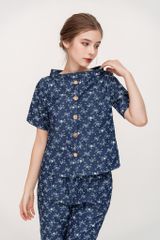 Đồ bộ dài có tay cổ thuyền hoa nhí DH230401