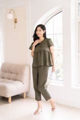 Đồ bộ dài có tay baby doll linen xanh rêu