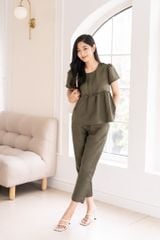Đồ bộ dài có tay baby doll linen xanh rêu