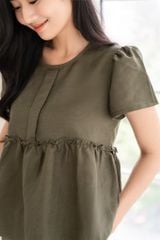 Đồ bộ dài có tay baby doll linen xanh rêu