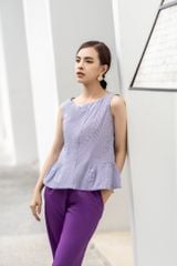 Đồ bộ dài không tay sọc tím cổ lệch quần trơn DS220937