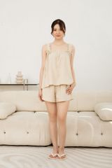 Đồ bộ đùi thiết kế baby doll 2 dây kem