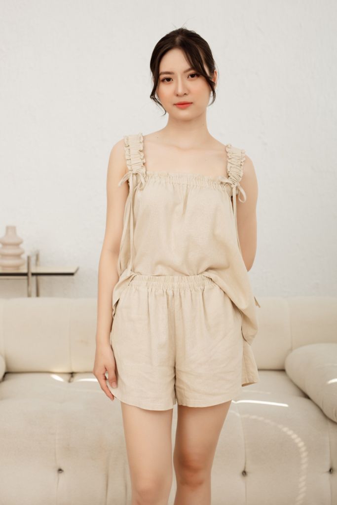 Đồ bộ đùi thiết kế baby doll 2 dây kem