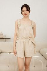 Đồ bộ đùi thiết kế baby doll 2 dây kem