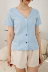 Đồ bộ đùi có tay nút nhiều màu xanh