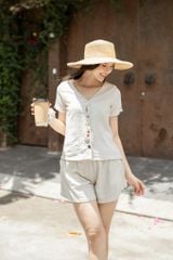 Đồ bộ đùi có tay nút nhiều màu trắng kem thêu hoa