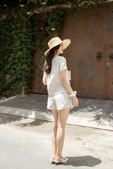 Đồ bộ đùi có tay nút nhiều màu trắng kem thêu hoa