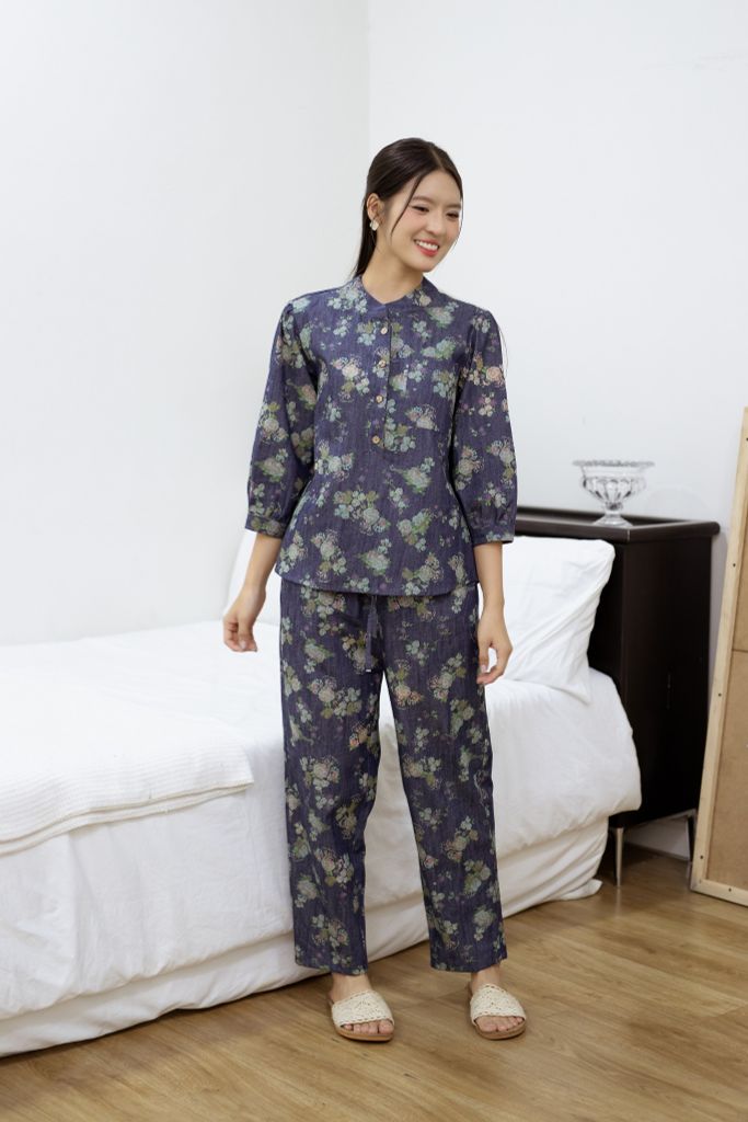 Đồ bộ dài cổ tàu chùm hoa