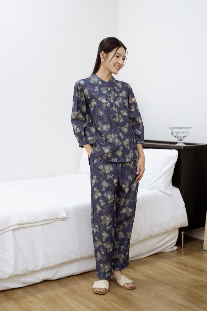 Đồ bộ dài cổ tàu chùm hoa