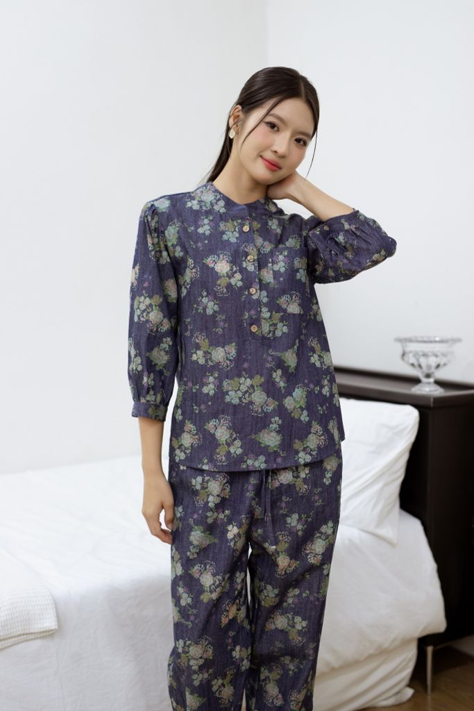 Đồ bộ dài cổ tàu chùm hoa