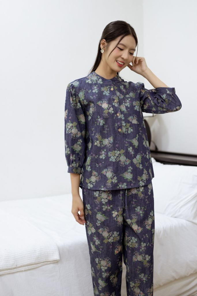 Đồ bộ dài cổ tàu chùm hoa