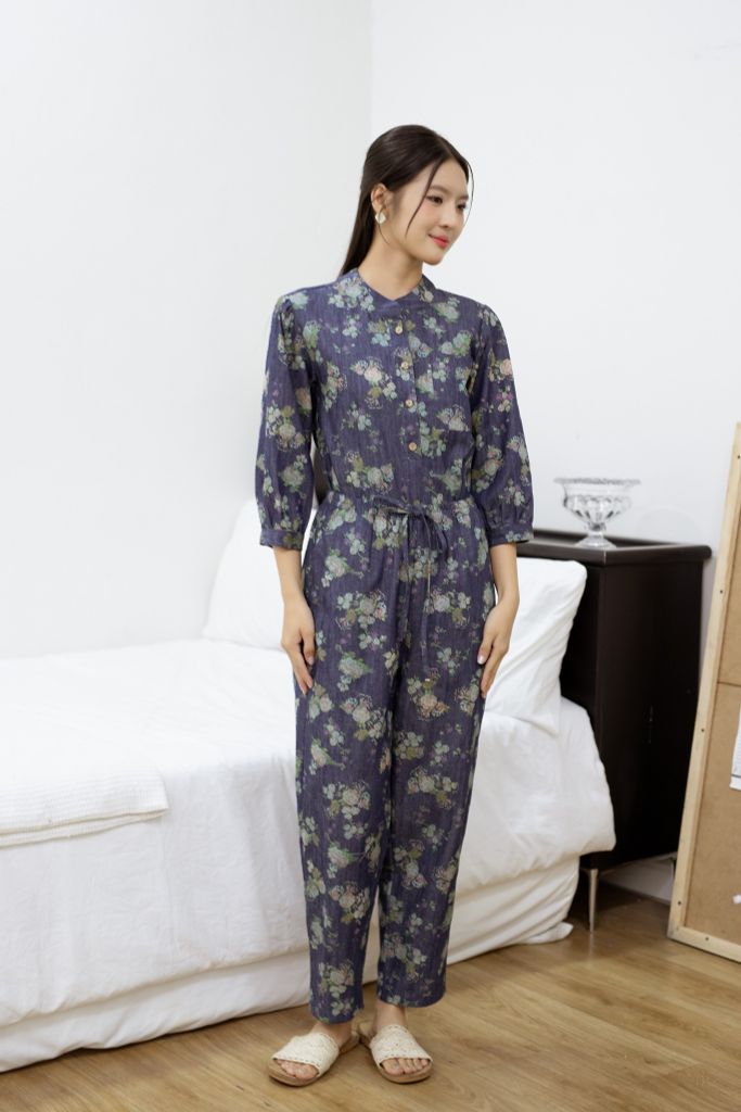 Đồ bộ dài cổ tàu chùm hoa