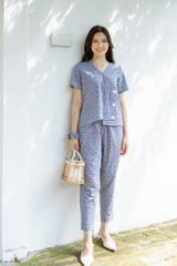 Đồ bộ dài thiết kế có tay 3 nút lệch tà xám