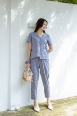 Đồ bộ dài thiết kế có tay 3 nút lệch tà xám