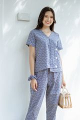 Đồ bộ dài thiết kế có tay 3 nút lệch tà xám