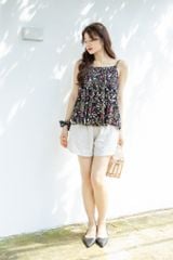 Đồ bộ đùi thiết kế 2 dây xếp li linen phối màu đen