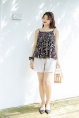 Đồ bộ đùi thiết kế 2 dây xếp li linen phối màu đen