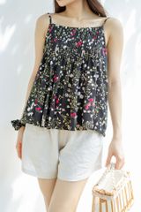 Đồ bộ đùi thiết kế 2 dây xếp li linen phối màu đen