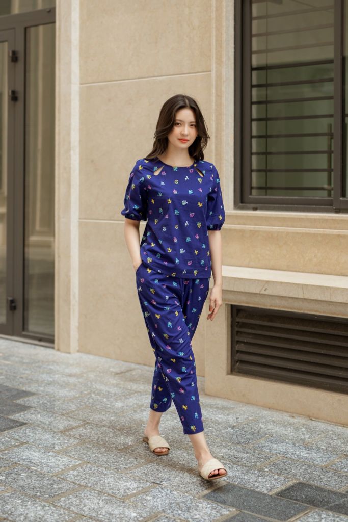 Đồ bộ dài thiết kế cổ giọt nước hoa nhí nhiều màu