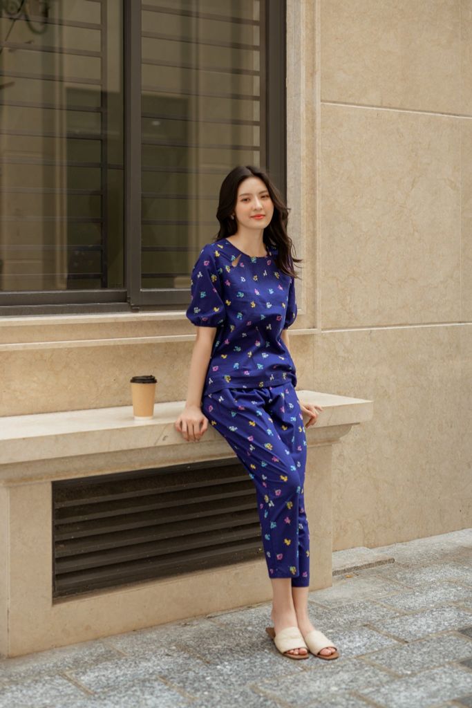 Đồ bộ dài thiết kế cổ giọt nước hoa nhí nhiều màu