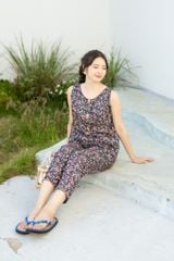 Đồ bộ dài không tay 8 nút hoa hồng