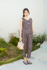 Đồ bộ dài không tay 8 nút hoa hồng