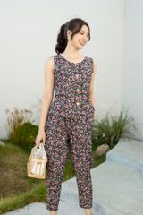 Đồ bộ dài không tay 8 nút hoa hồng