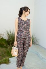 Đồ bộ dài không tay 8 nút hoa hồng