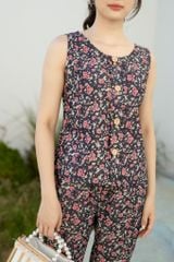 Đồ bộ dài không tay 8 nút hoa hồng