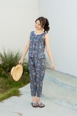 Đồ bộ dài không tay 8 nút hoa 5 cánh