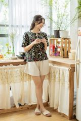 Đồ bộ đùi thiết kế có tay đan dây phối màu đen