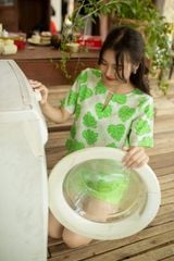 Đồ bộ đùi thiết kế có tay đan dây xanh lá