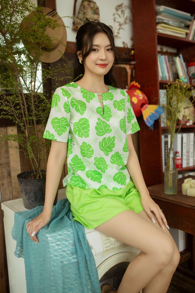 Đồ bộ đùi thiết kế có tay đan dây xanh lá