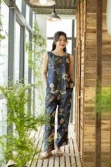 Đồ bộ dài không tay thiết kế vạt xéo hoa lan