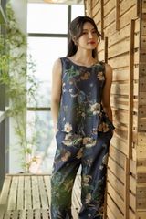 Đồ bộ dài không tay thiết kế vạt xéo hoa lan