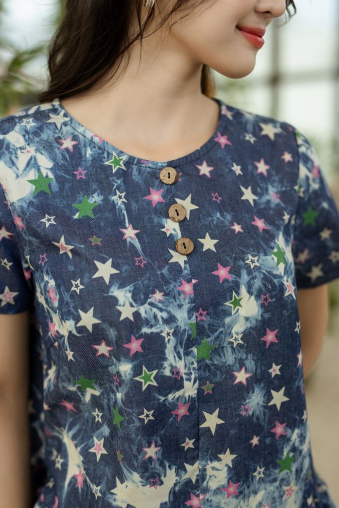 Đồ bộ lửng thiết kế có tay nhún bèo ngôi sao