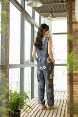 Đồ bộ dài không tay thiết kế vạt xéo hoa lan