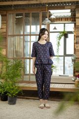 Đồ bộ dài thiết kế nhún bèo tay lỡ hoa đỏ