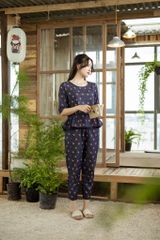 Đồ bộ dài thiết kế nhún bèo tay lỡ hoa đỏ