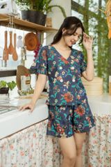 Đồ bộ đùi có tay loe hoa đỗ quyên