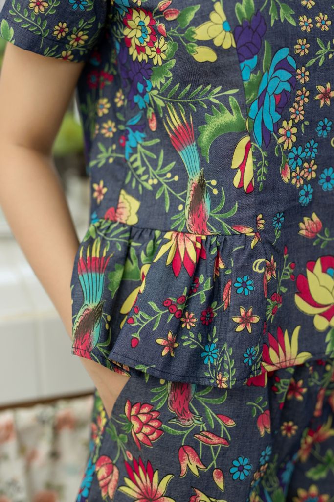 Đồ bộ đùi nhún bèo có tay hoa sen