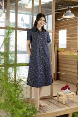 Đầm sơ mi có tay họa tiết hoa mặt trời